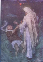Krisztus a tengeren jár, a Hodder & Stoughton által kiadott Biblia történetből, 1930 körül