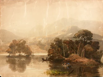Keswick Lake (testszín és akvarell, papír (kártyára ragasztva))