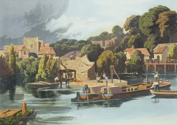 Wallingford kastély 1810-ben A hídjavítás során, vésette Robert Havell ifjabb (1793-1878), megjelent 1818 (akvatinta)