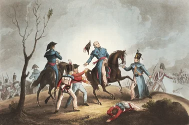 Sir John Moore (1761-1809) halála, 1809. január 17., James Jenkins „The Martial Achievements of Great Britain and her Allies from 1799-1815” című művéből, Thomas Sutherland (szül. 1785) metszete, kiadva