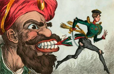 A krími háború kezdete egy nyugat-európai karikaturista szemével, 1850-es évek.