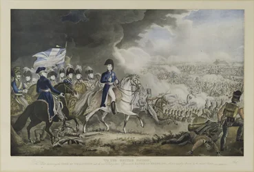 „A brit nemzethez“, Wellington hercege és a waterlooi csata legkiválóbb tisztjei, 1815. június 18., W. T. Fry és T. Sutherland akvatintája, kiadta J. Jenkins, London, 18