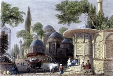 Chahzade szökőkútja és mecsetje, vésette Roberts Sands (1792-1855) 1850 körül (akvatinta)