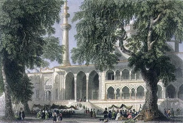 Yeni Djami, vagyis a Sultana Valide mecsete, Isztambul, J. C. Varrall metszet, 1850 körül (akvatinta)