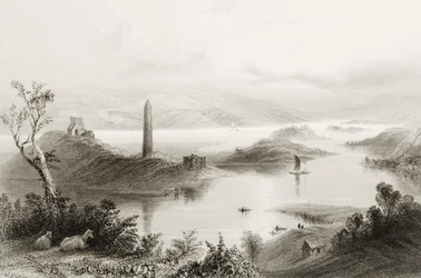 Devenish-sziget, Fermanagh megye, Írország, George Virtue „Scenery and Antiquities of Ireland” című művéből, 1860-as évek