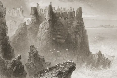 Dunluce Castle, Antrim megye, Észak-Írország, George Virtue "Scenery and Antiquities of Ireland" című művéből, 1860-as évek