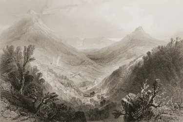 Glen of the Downs, Wicklow megye, Írország, George Virtue „Scenery and Antiquities of Ireland” című művéből, 1860-as évek (metszet)
