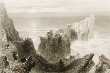 Kenbaan kastély, Ballycastle közelében, Antrim megye, Észak-Írország, George Virtue „Scenery and Antiquities of Ireland” című művéből, 1860-as évek