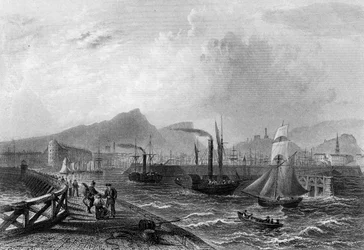 Leith Pier and Harbour, Robert Wallis metszet, 1820 körül