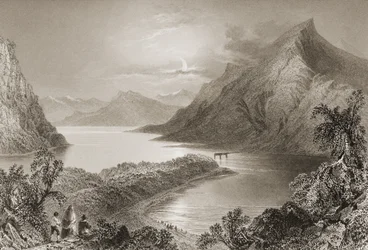 Lough Inagh, Connemara, Galway megye, George Virtue „Scenery and Antiquities of Ireland” című művéből, 1860-as évek