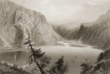 Luggela Lake, Wicklow megye, George Virtue „Scenery and Antiquities of Ireland” című művéből, 1860-as évek