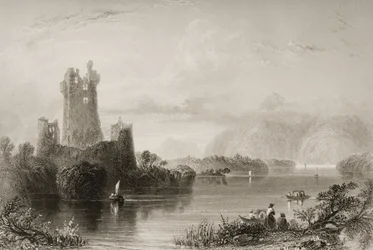 Ross Castle, Killarney, Kerry megye, George Virtue „Scenery and Antiquities of Ireland” című művéből, 1860-as évek