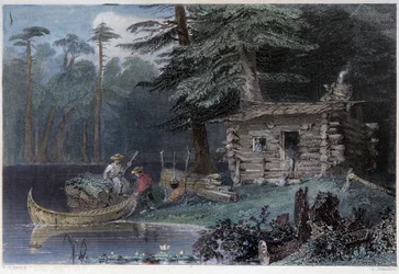 Kis telepesek háza a Chaudière-tónál – „kanadai tájképben, amelyet W.H. Bartlett, London