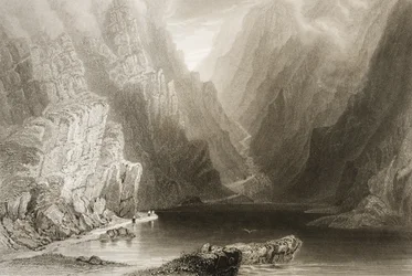 Dunloe szakadéka, Killarney megye, Írország, George Virtue „Scenery and Antiquities of Ireland” című művéből, 1860-as évek