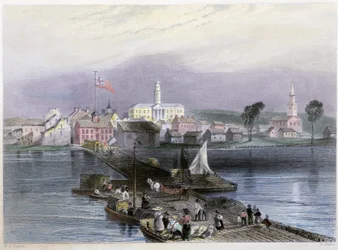 A Cobra képe és a fa szállítása – William Henri Barlett által illusztrált „Kanadai tájképben”, szerk. George Virtue
