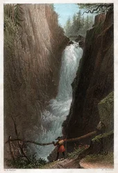 Az Aar vízesései, az Aar Gotthard hegységben, a svájci Alpokban. 1850 körül (metszet)