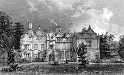 West Front of Spains Hall, Essex, metszett John Rogers, 1832