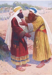 Jákob és Ézsau találkozása, a Thomas Nelson által kiadott Biblia Képeskönyvből, 1950 körül