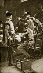 Moray régens letartóztatja ellenségeit, 1569, illusztráció a Hutchinson történetéből a brit nemzetről, 1923 körül