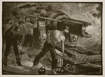 Tengerészeti hadviselés: hajópisztoly használata, W.J. Palmer metszet