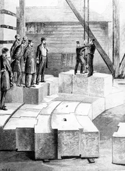 The New Eddystone Lighthouse: The Stone-Cutting Establishment at Oreston, illusztráció a „The Illustrated London News”-ból, 1879