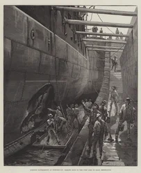 Torpedókísérletek Portsmouthban, a HMS-ellenállás kikötői oldalán keletkezett sérülés