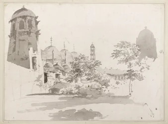 Kilátás a Cutteráról, amelyet Jaffier Cawn épített Murishidbadban, 1781 körül (szürke mosás és ceruza papíron)