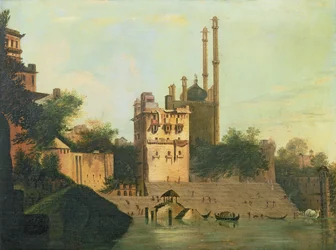 Foster 94 (88) Aurangzeb mecset a Gangesz folyón, Raja Abal palota, Benares