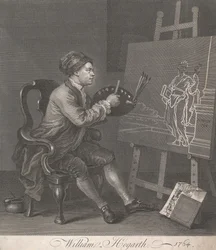 Hogarth a komikus múzsát festi