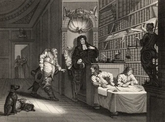 Hudibras az ügyvéddel, Samuel Butler (1612-80) „Hudibras” című művéből, George Presbury metszete, „William Hogarth műveiből”, 1833-ban jelent meg