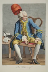 John Wilkes Esq., illusztráció a „Hogarth Restored: The Whole Works of the híres William Hogarth, re-graves by Thomas Cook”, pub. 1812 (kézzel színezett metszet)