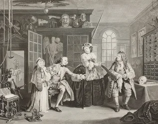 Házasság à la Mode / házasság a divat szerint. 3. lap: Az ellenőrzés / The Count and the Quack. 1745