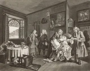 Házasság à la Mode / házasság a divat szerint. 6. lap: A hölgy? S halál / A grófnő öngyilkossága. 1745