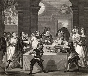 Sancho a lakomán, amelyet orvosa éheztetett, a Hogarth műveiből, 1833-ban