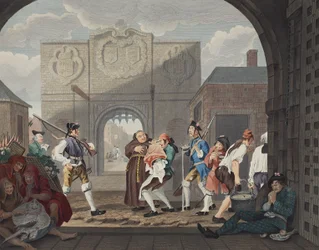 A calais-i kapu, avagy O The Roast Beef of Old England, illusztráció a „Hogarth Restored: The Whole Works of the híres William Hogarth, újrametszett Thomas Cook” című kocsmából. 1812 (kézzel színezett en