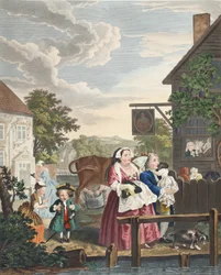 Napszak, este, illusztráció a „Hogarth Restored: The Whole Works of the híres William Hogarth, újrametszett Thomas Cook” című kocsmából. 1812 (kézzel színezett metszet)