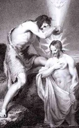 Szent János Krisztust megkeresztelve, „Boldog Urunk és Megváltónk, Jézus Krisztus története és élete” című könyvéből, J. Milner tiszteletes, kiadó: B. Crosby