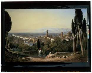 Kilátás Firenzére és az Arno-folyóra San Miniatóból