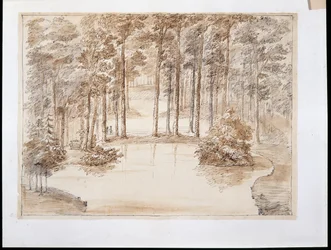 Chiswick, vízi erdei kert kialakítása (toll és tinta, valamint ceruza mosása)