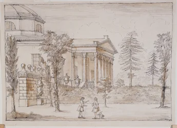 Chiswick, kilátás a villára a Palladio szobor felőli oldalon (toll és tinta, valamint ceruza mosása papíron)