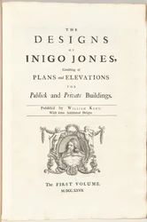 Inigo Jones tervei, amelyek köz- és magánépületek terveiből és domborzataiból állnak. Kiadó: William Kent, néhány további mintával. Az első [második] kötet