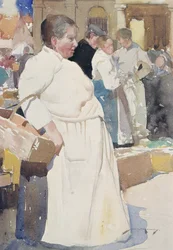Madame la Menagere, Etaples (akvarell papíron)