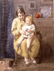 Anya és gyermeke (akvarell papíron)