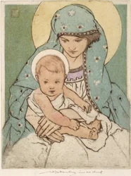 Szűz Mária a csecsemő Krisztussal (kézzel színezett szárazhegy)