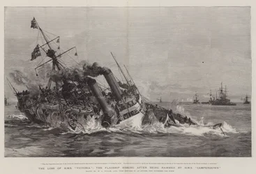A HMS Victoria elvesztése, a zászlóshajó elsüllyed, miután a HMS Camperdown döngölte