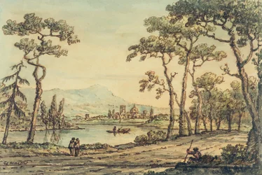 Firenze kilátása (toll, tinta és akvarell)