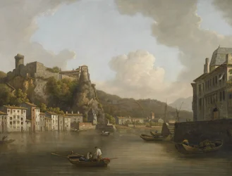 Francia: Une vue du château de Pierre-Scize à Lyon A Pierre Encise kastély látványa a Rhone folyón, Lyonban