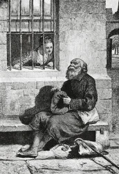 Miss Wardour és koldus Edie Ochiltree, illusztráció az Antiquary számára, Walter Scott (1771-1832) történelmi regénye, William McTaggart (1835-1910) rajza utáni metszet