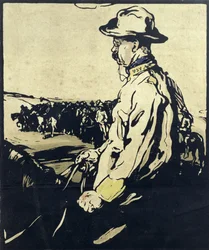 Theodore Roosevelt elnök, illusztráció a „Tizenkét portréból”, 1899-ben (kézzel színezett fatömb)