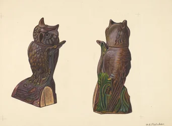 Owl on Log Bank, c. 1937.